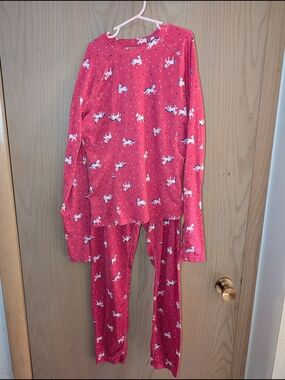 Lands' End Hot Pink Unicorn Print Kids Pajama Set